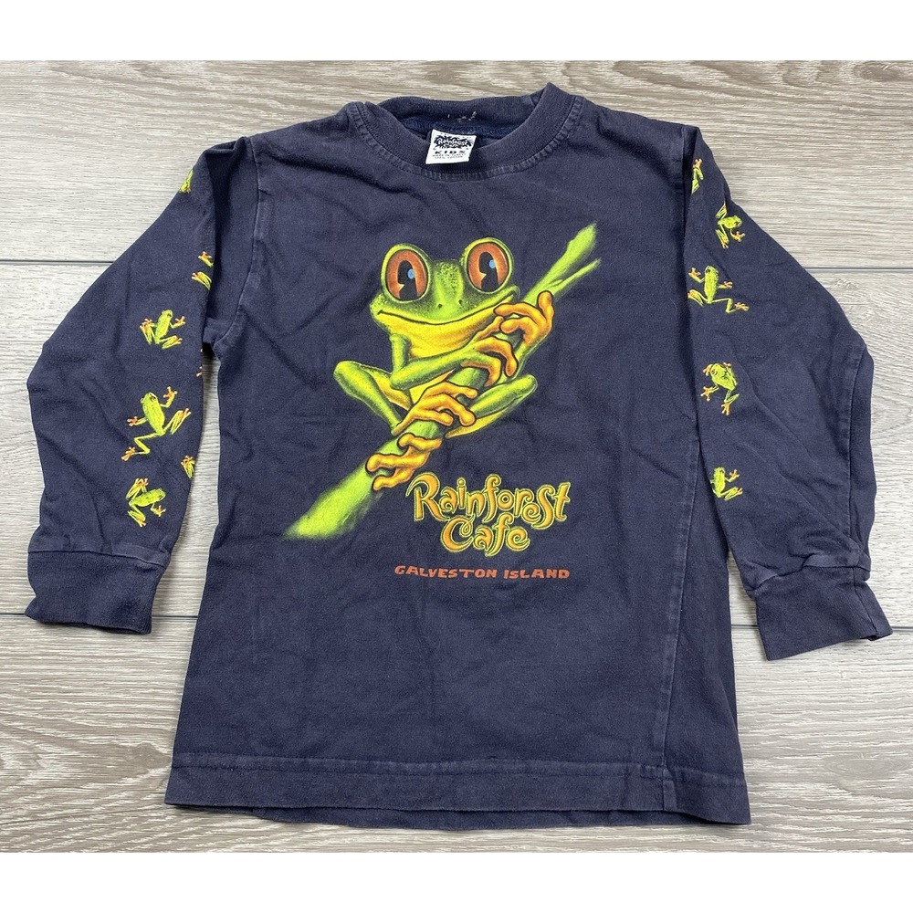 Rainforest Cafe Youth Vintage Galveston Island Long Sleeve T Shirt Black Size S
